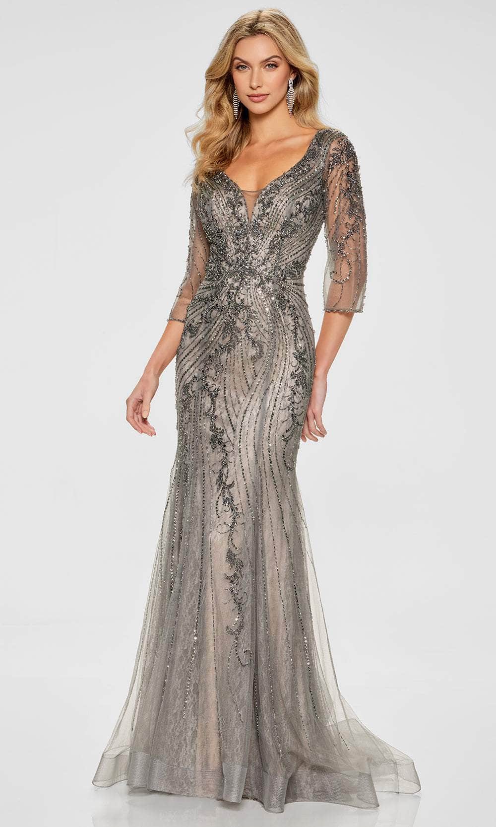 Ivonne D ID802 - Beaded V-Neck Tulle Mother of the Bride Gown Special Occasion Dress