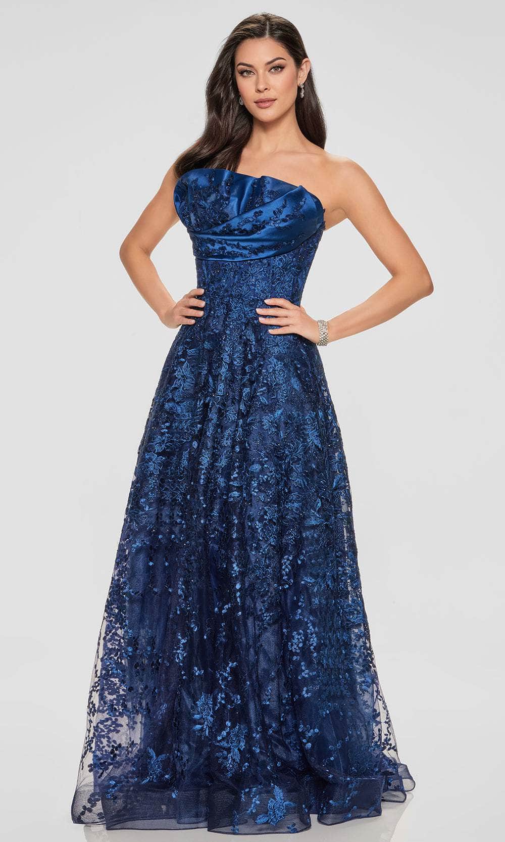 Ivonne D ID804 - Embroidered Straight Across A-Line Gown Special Occasion Dress