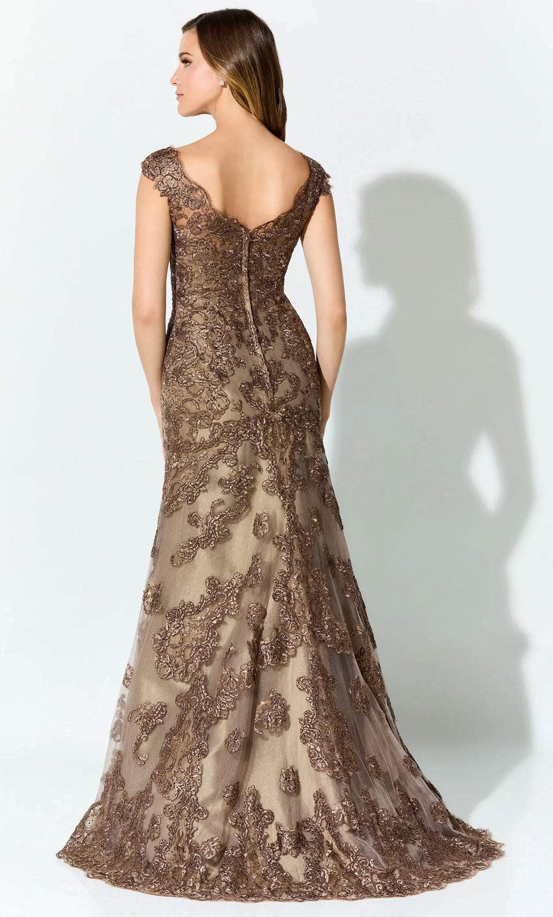 Ivonne D ID923 - Cap Sleeve Beaded Evening Gown Evening Dresses