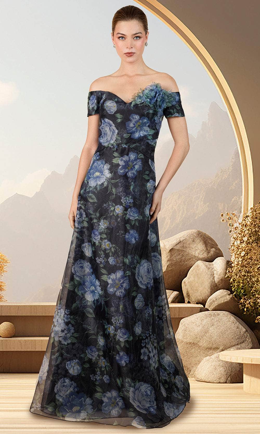 floral applique evening dress Applique Sleeveless A-line Gown by Juliet JT2565U Sage Green / 14