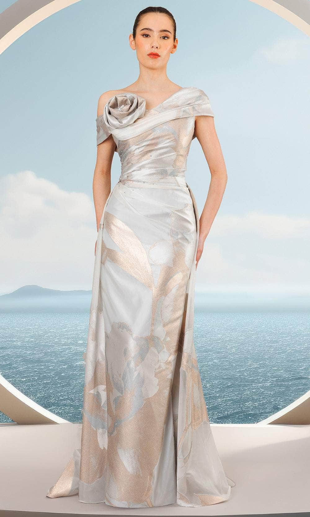 Janique 2515 - Rosette Neckline Evening Dress Mother of the Bride Dresses