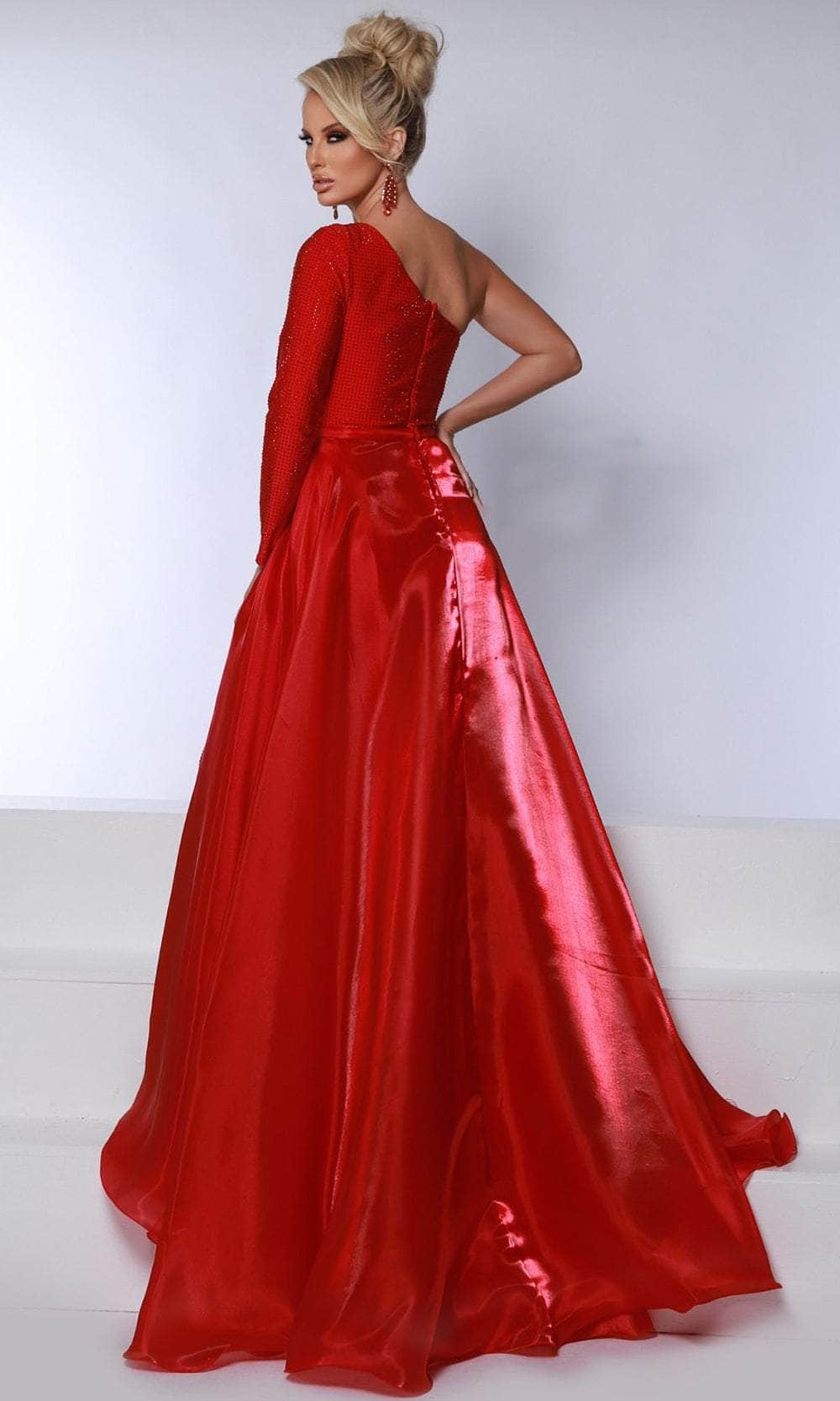 Johnathan Kayne 3103 - Asymmetric Neck Overskirt Jumpsuit Formal Pantsuits