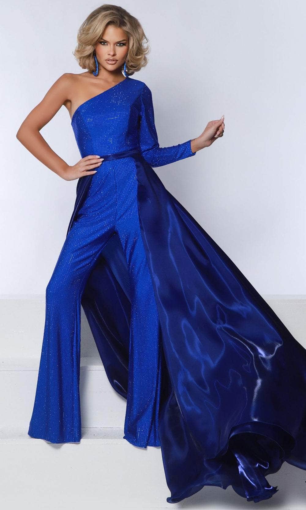 Johnathan Kayne 3103 - Asymmetric Neck Overskirt Jumpsuit Formal Pantsuits