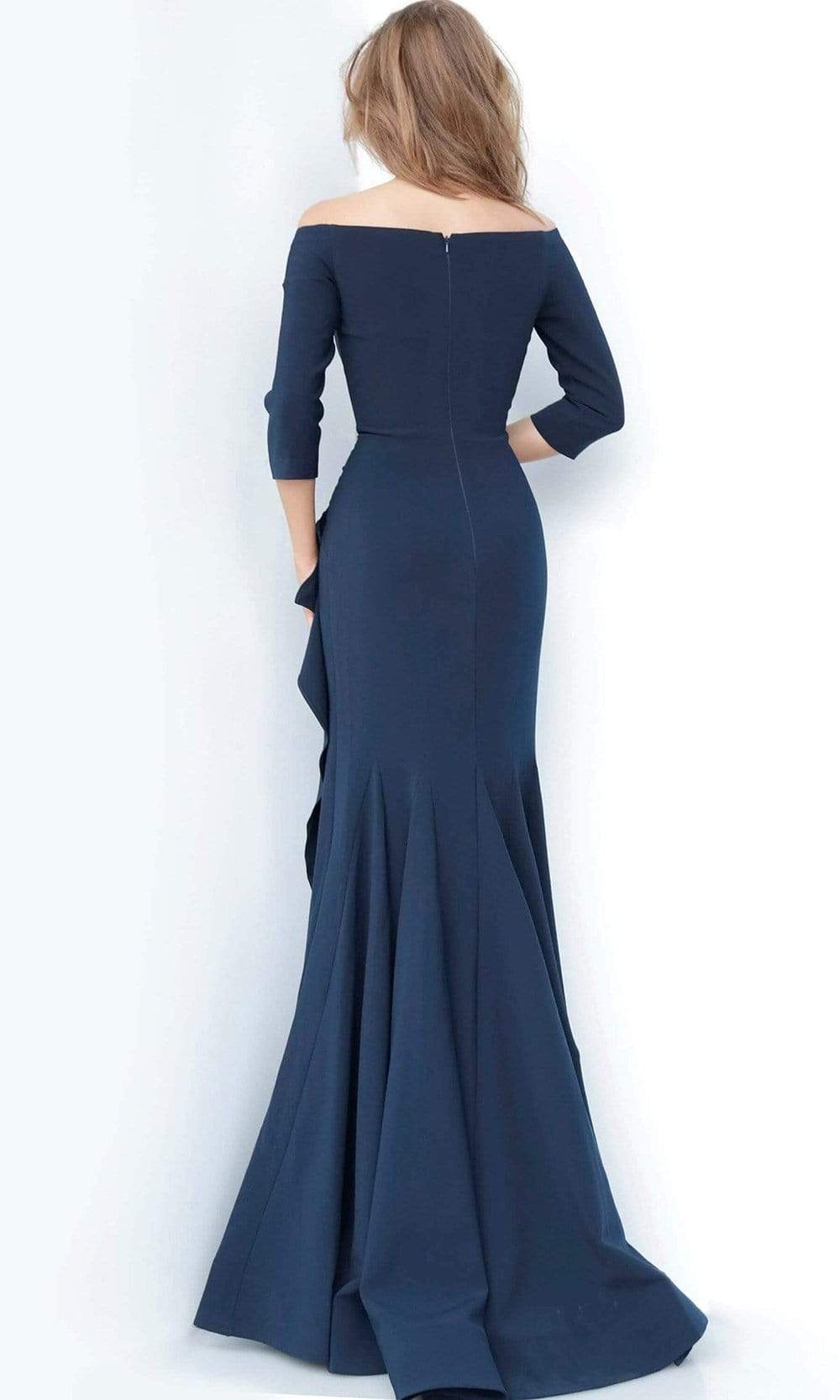 Jovani - 00446 Off Shoulder Drape Crepe Mermaid Dress Evening Dresses
