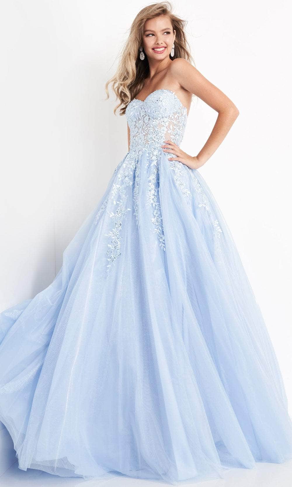 Jovani 00915 - Strapless Embroidered Prom Dress Prom Dresses 00 / Light Blue