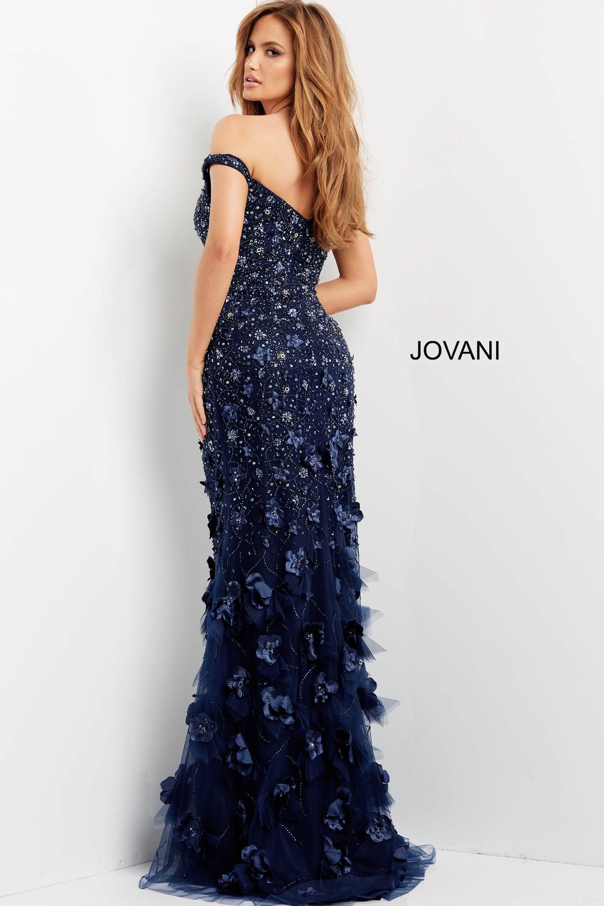 Jovani - 03191 Floral Appliques Off Shoulder Fitted Evening Dress Evening Dresses