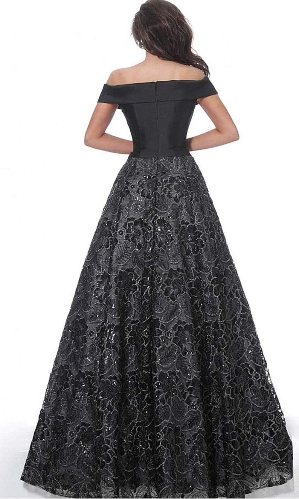 Jovani - 03331 Off Shoulder Satin Bodice Embroidered A-Line Gown Evening Dresses