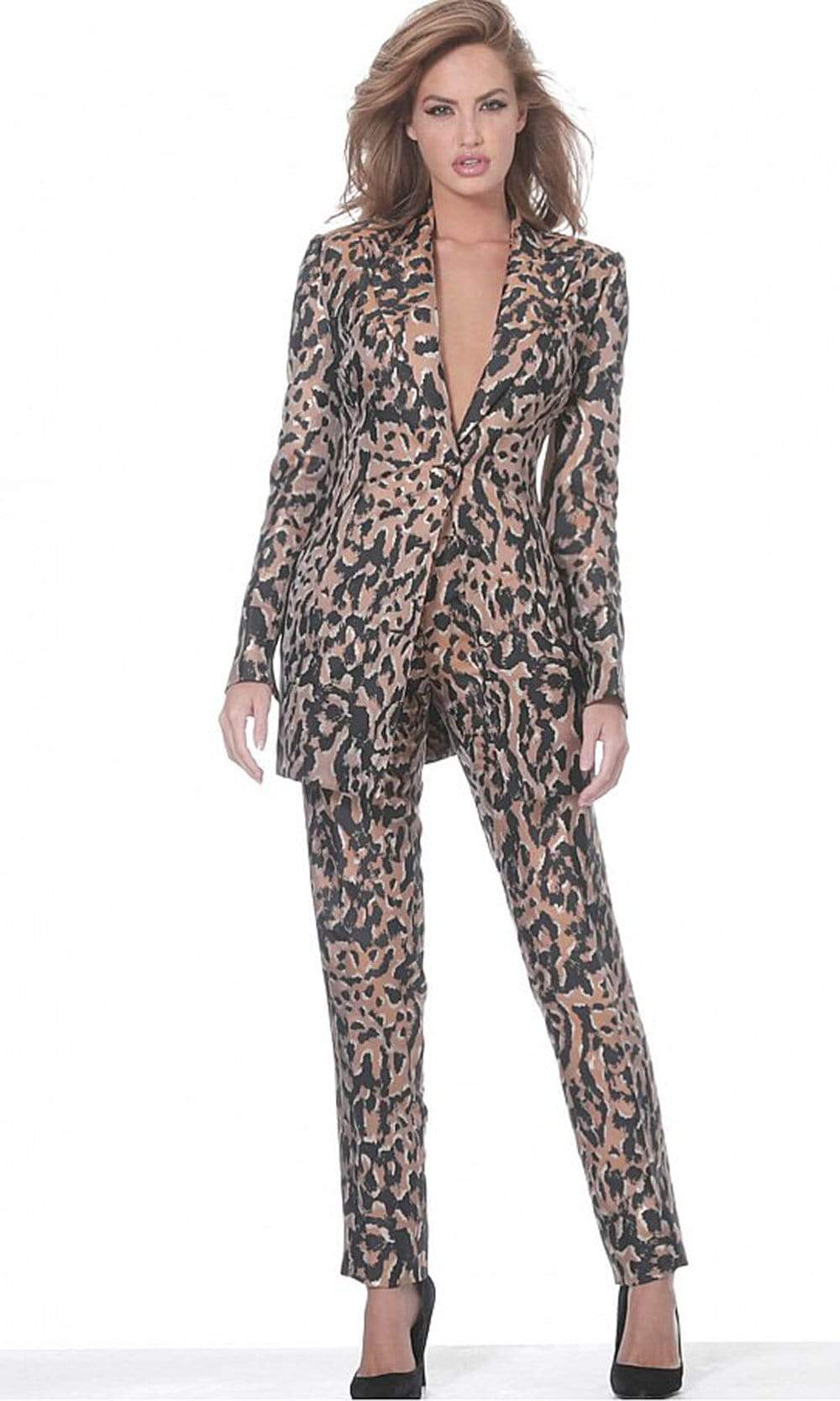 Jovani - 03840 Two-Piece Animal Print Pantsuit Evening Dresses 00 / Multi