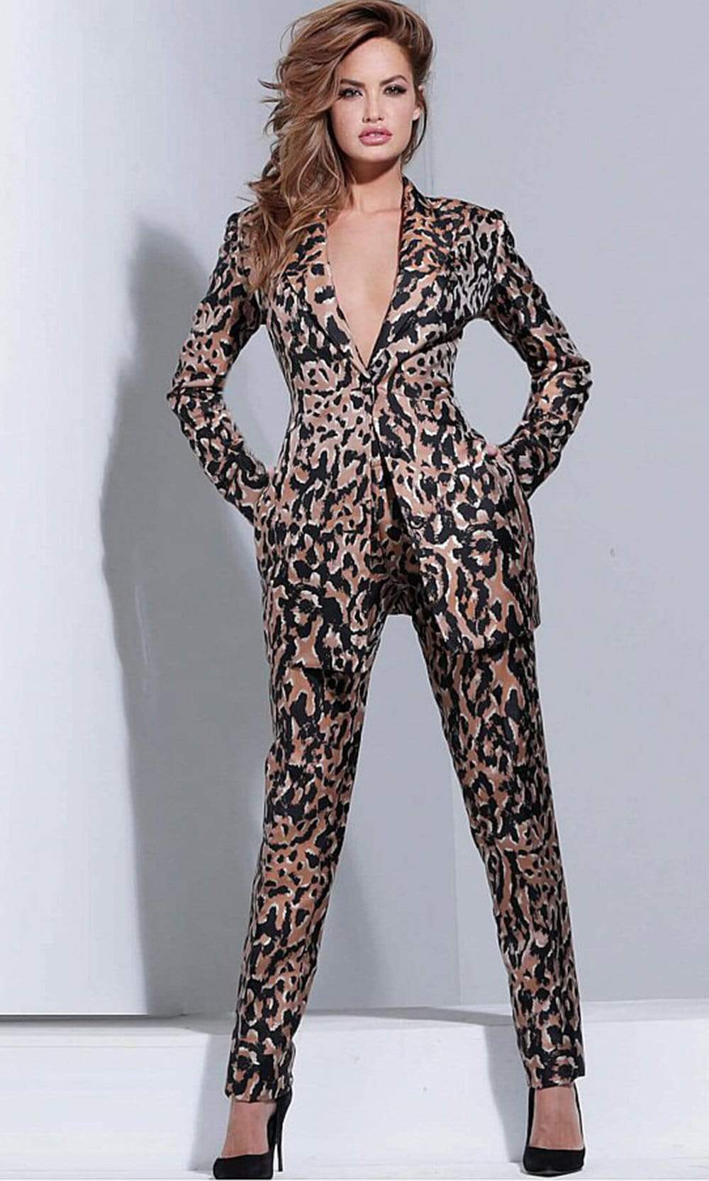 Jovani - 03840 Two-Piece Animal Print Pantsuit Evening Dresses