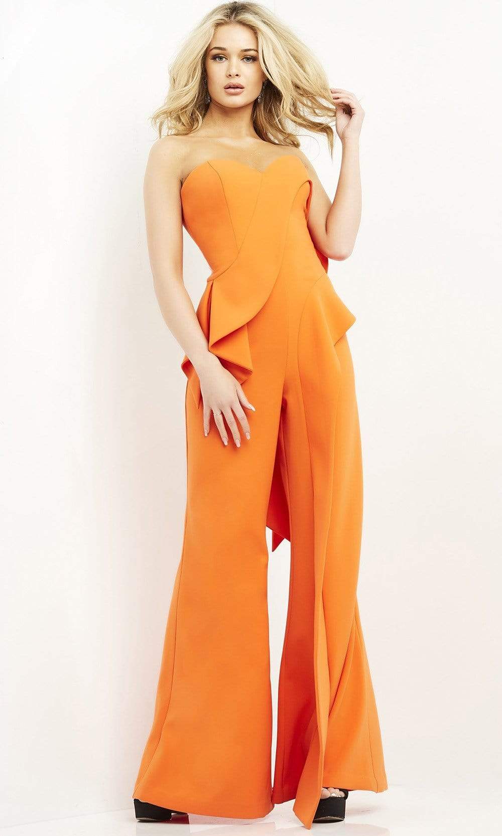 Jovani - 04427 Strapless Sweetheart Ruffle Wide Leg Jumpsuit Special Occasion Dress