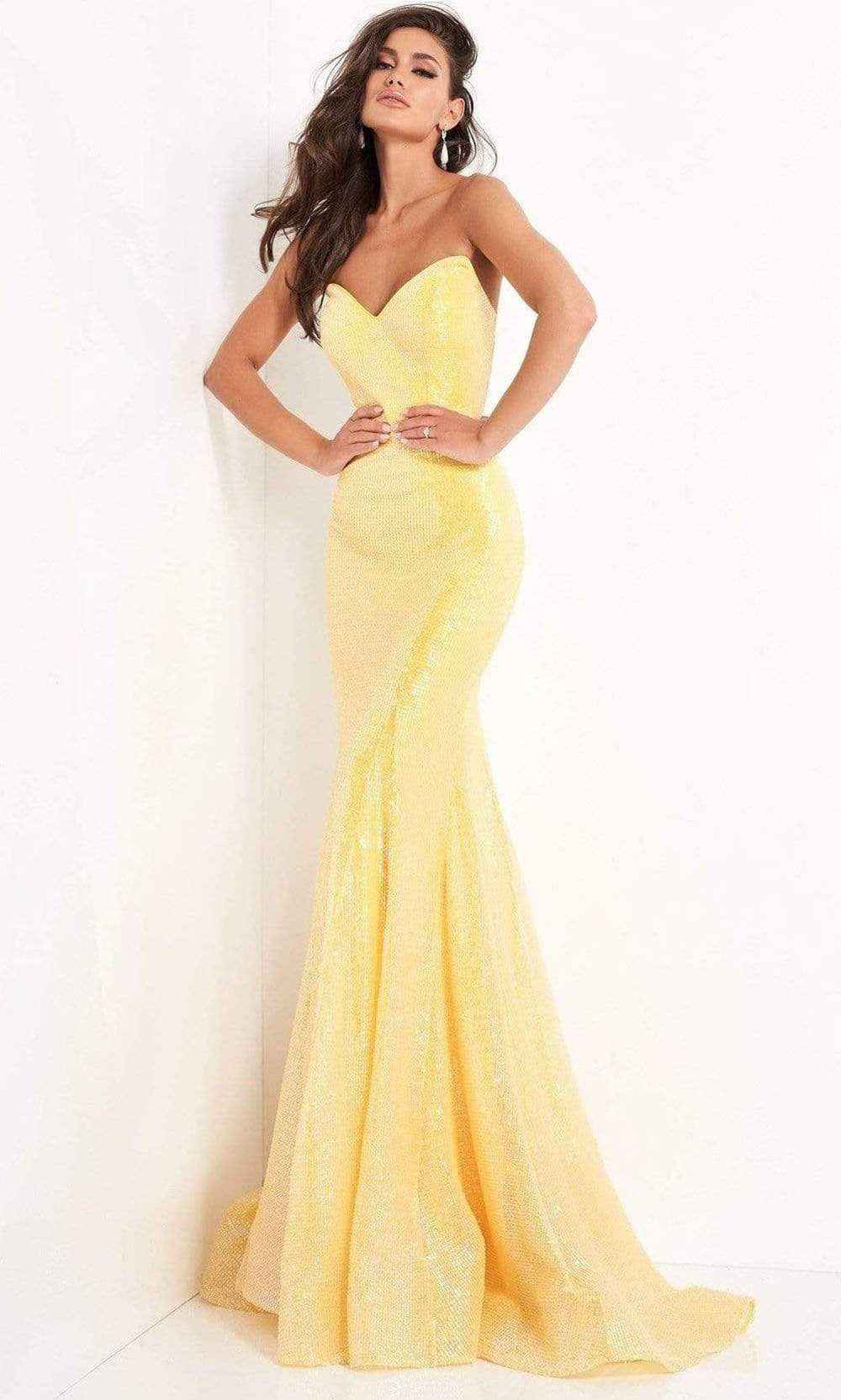 Jovani 04831 - Long Mermaid Dress - Sequin Embellished Fabric, Strapless, Visible Seams, Mid-Open Back, Fit And Flare, Hidden Back Zipper, Horsehair Hem, Sweep Train ADASA Jovani 04831 - Long Mermaid Dress - Sequin Embellished Fabric, Strapless, Visible Seams, Mid-Open Back, Fit And Flare, Hidden Back Zipper, Horsehair Hem, Sweep Train ADASA