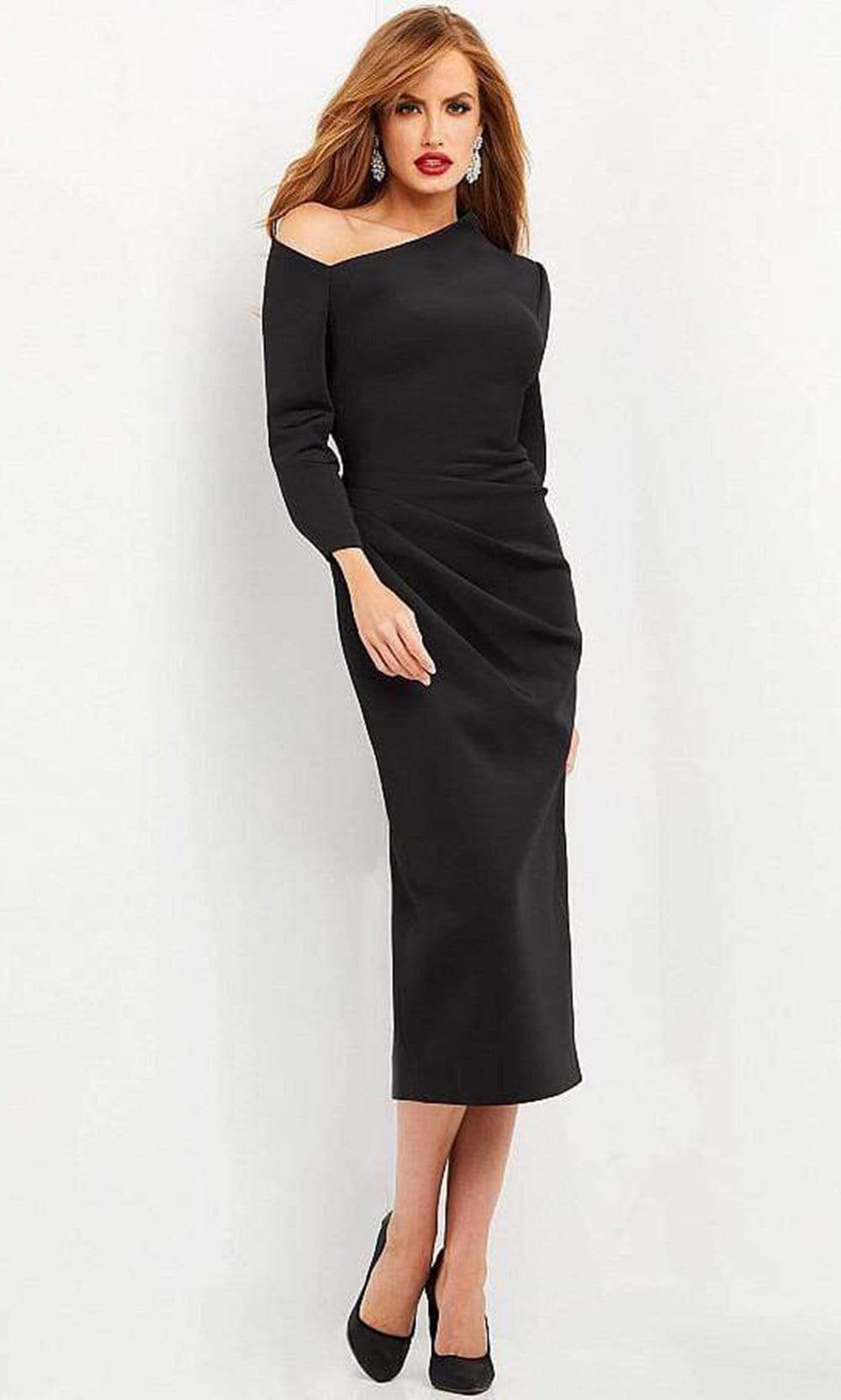 Jovani - 06613 Asymmetric Side Ruched Fit Dress Special Occasion Dress 00 / Black