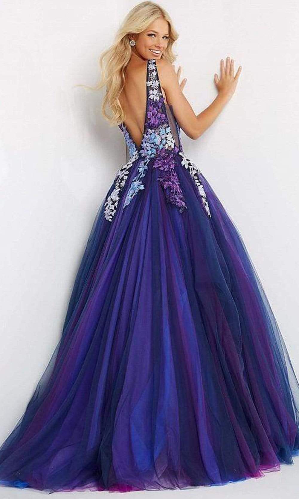 Jovani - 06807 Gradient Floral Embroidered A-line Gown Prom Dresses