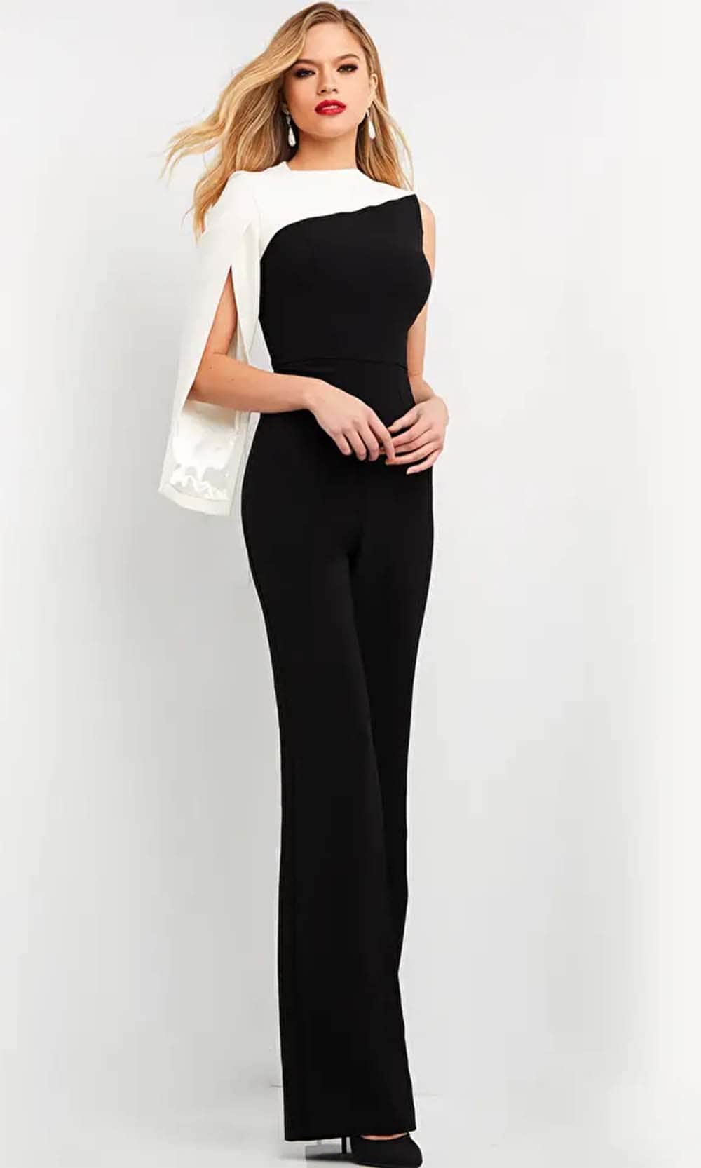 Jovani 06875 - High Neck High Neck Jumpsuit Formal Pantsuit 00 / Black/Offwhite