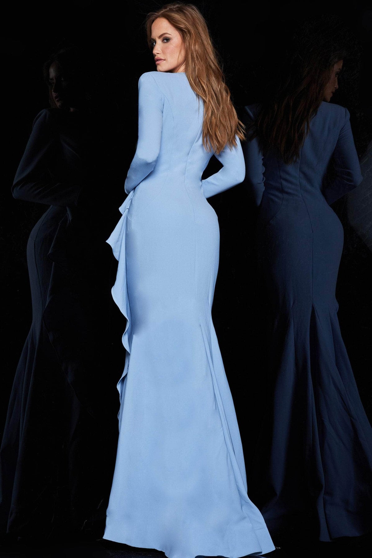 Jovani 06995 - Long Ruffle Draped Evening Dress Evening Dresses