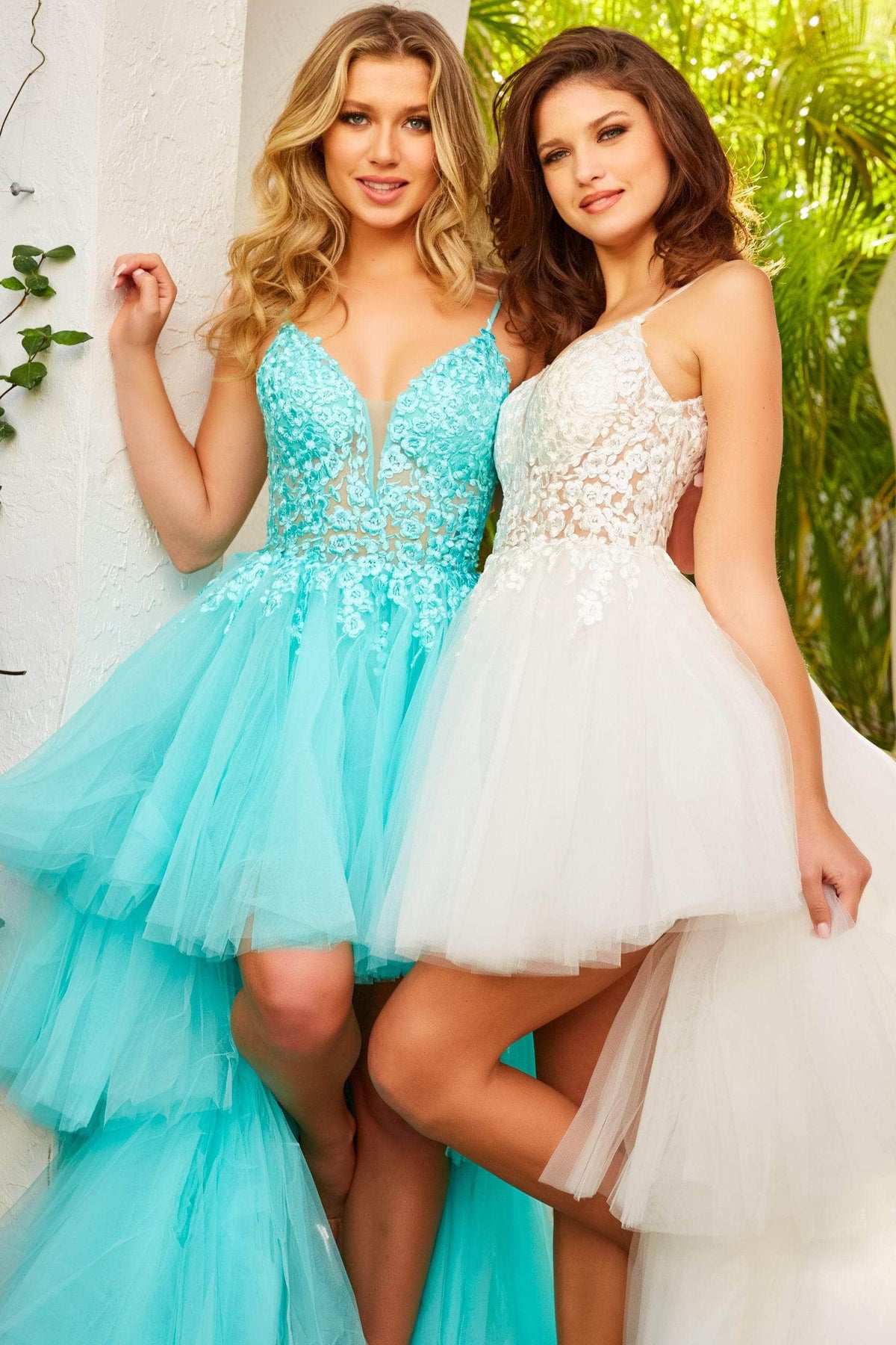 Jovani - 07263 Sheer Floral Embroidered Bodice High Low Prom Dress Prom Dresses