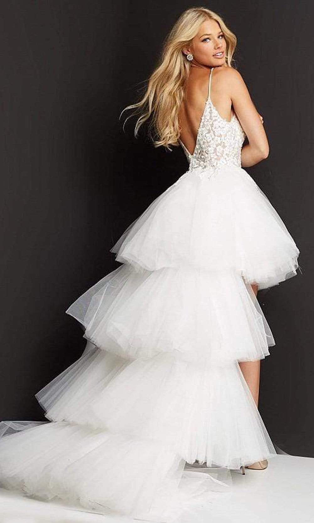 Jovani - 07263 Sheer Floral Embroidered Bodice High Low Prom Dress Special Occasion Dress