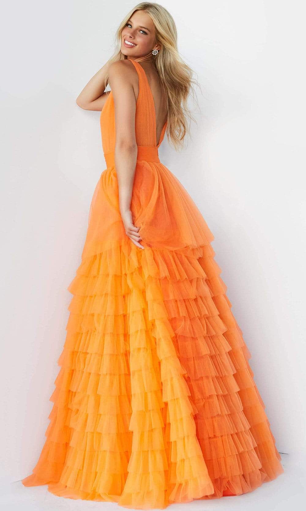 Jovani - 07264 Shirr-Ornate Tiered Tulle Gown Ball Gowns