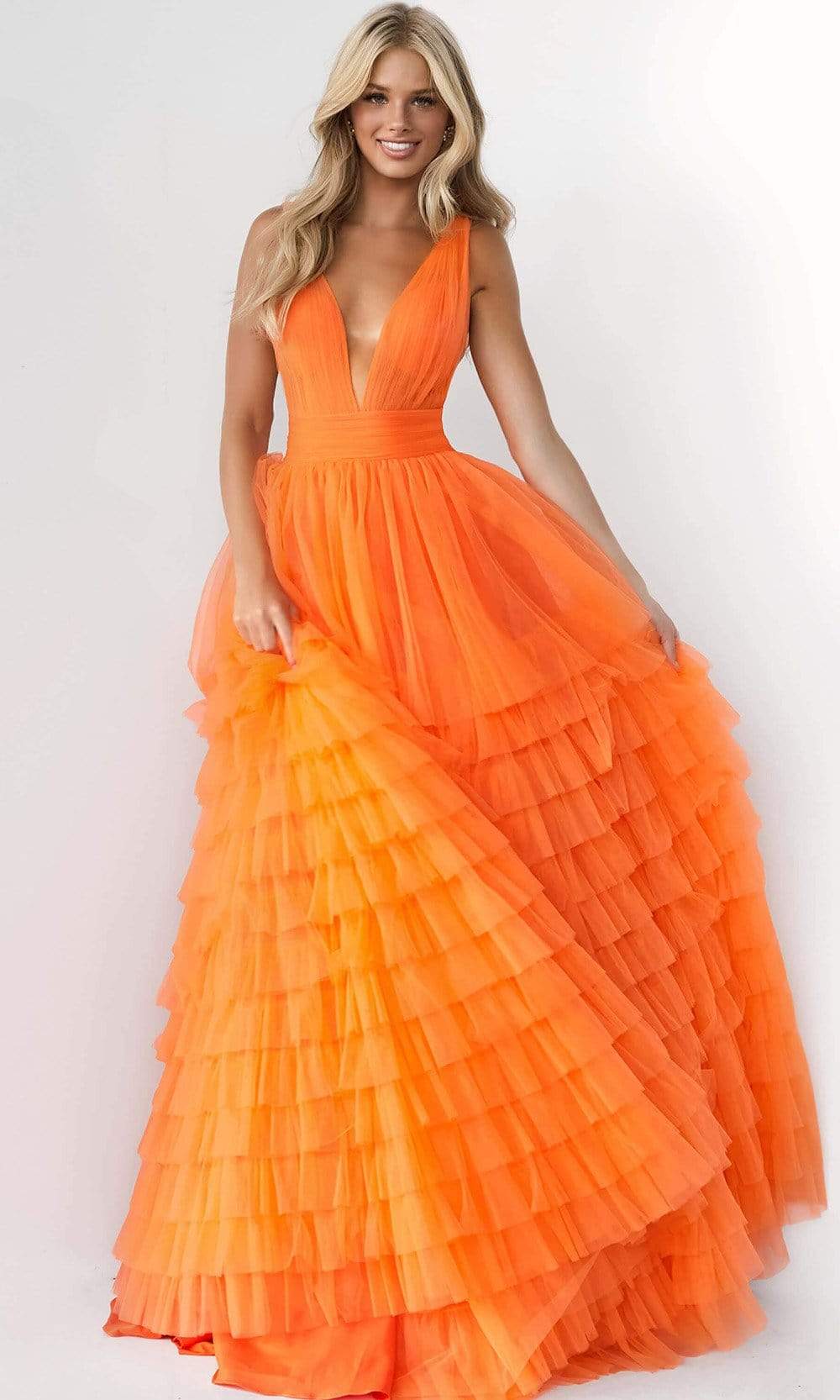 Jovani - 07264 Shirr-Ornate Tiered Tulle Gown Ball Gowns