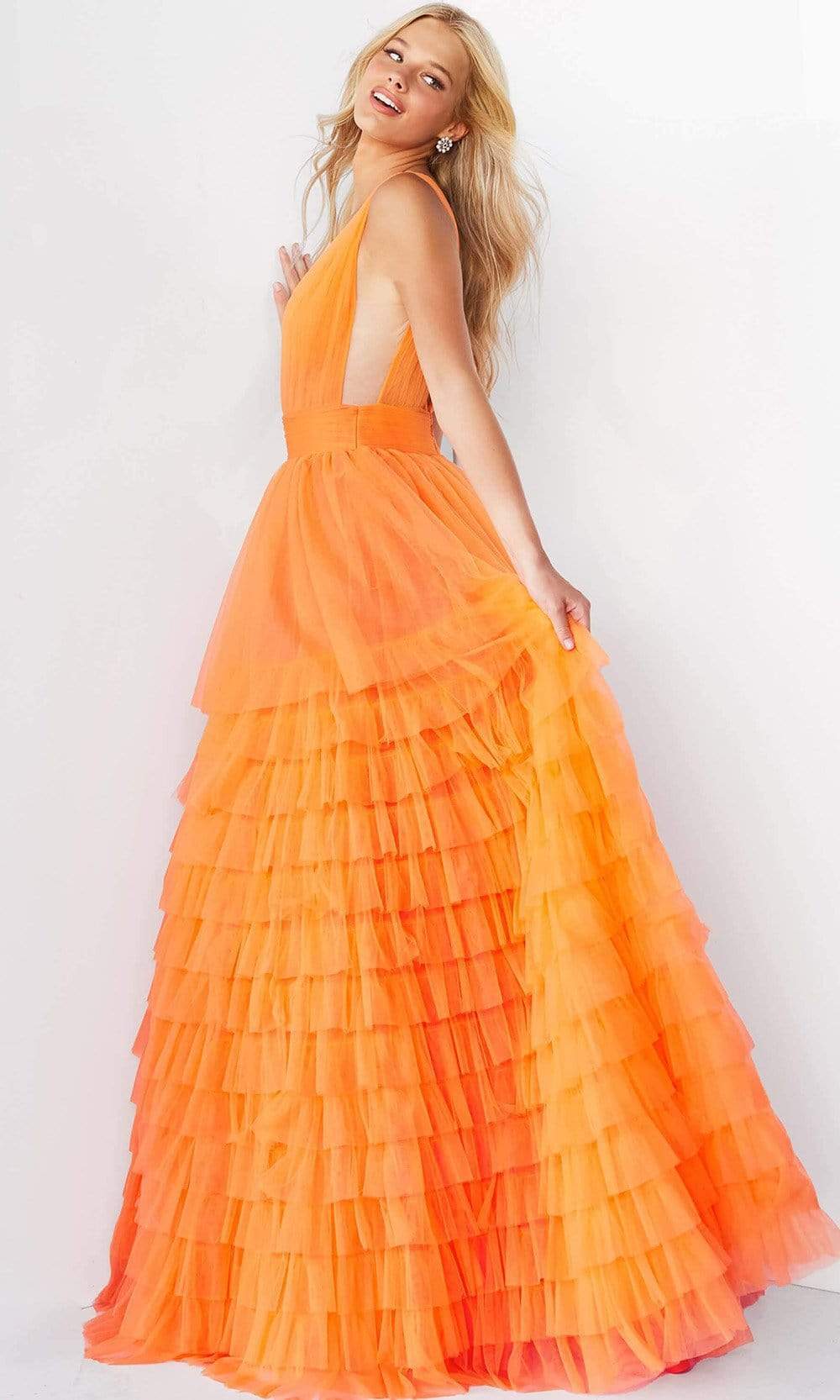 Jovani - 07264 Shirr-Ornate Tiered Tulle Gown Ball Gowns