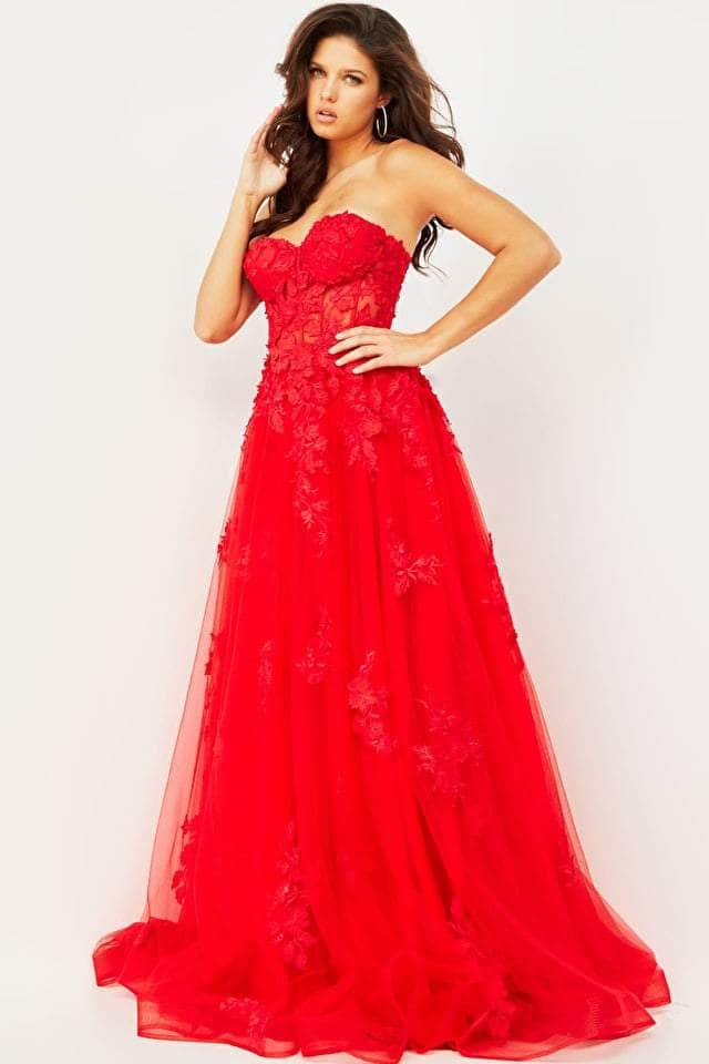 Jovani - 07901 Strapless Lace Ornate A-Line Gown Prom Dresses
