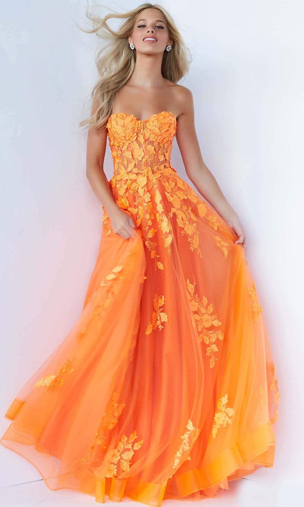 Jovani - 07901 Strapless Lace Ornate A-Line Gown Prom Dresses