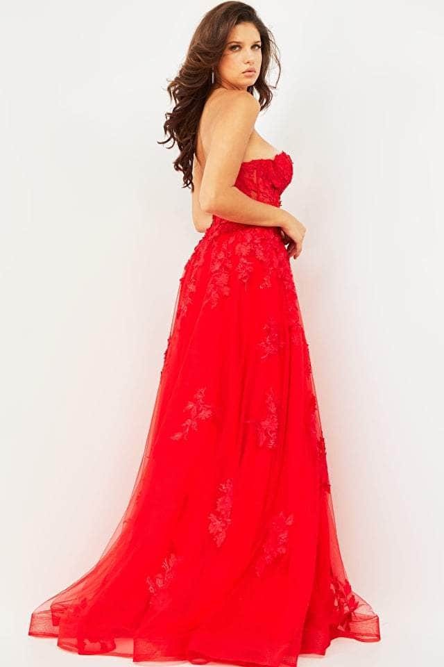 Jovani - 07901 Strapless Lace Ornate A-Line Gown Prom Dresses