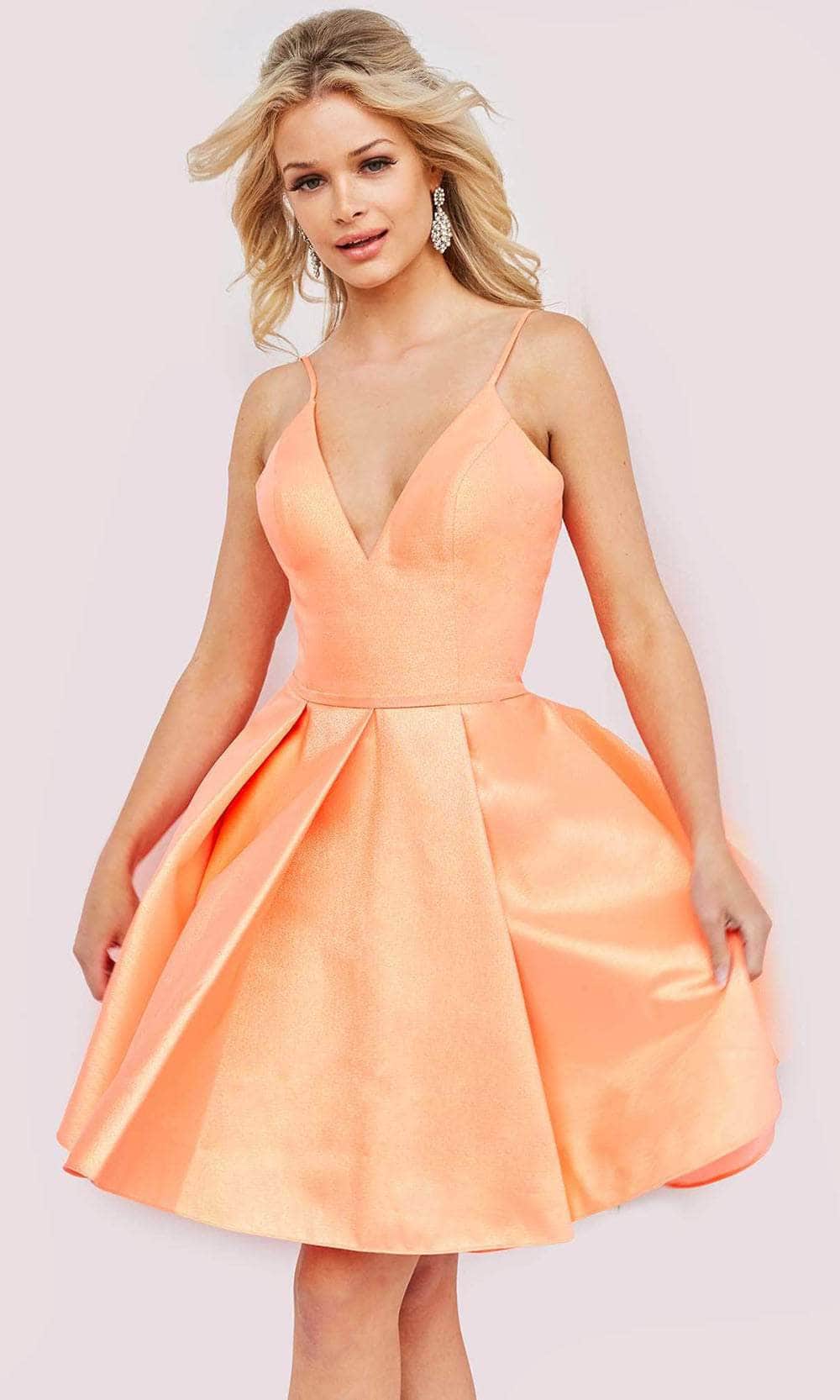 Jovani 08645 - V-Neck Pleated A-Line Cocktail Dress Special Occasion Dress 00 / Orange