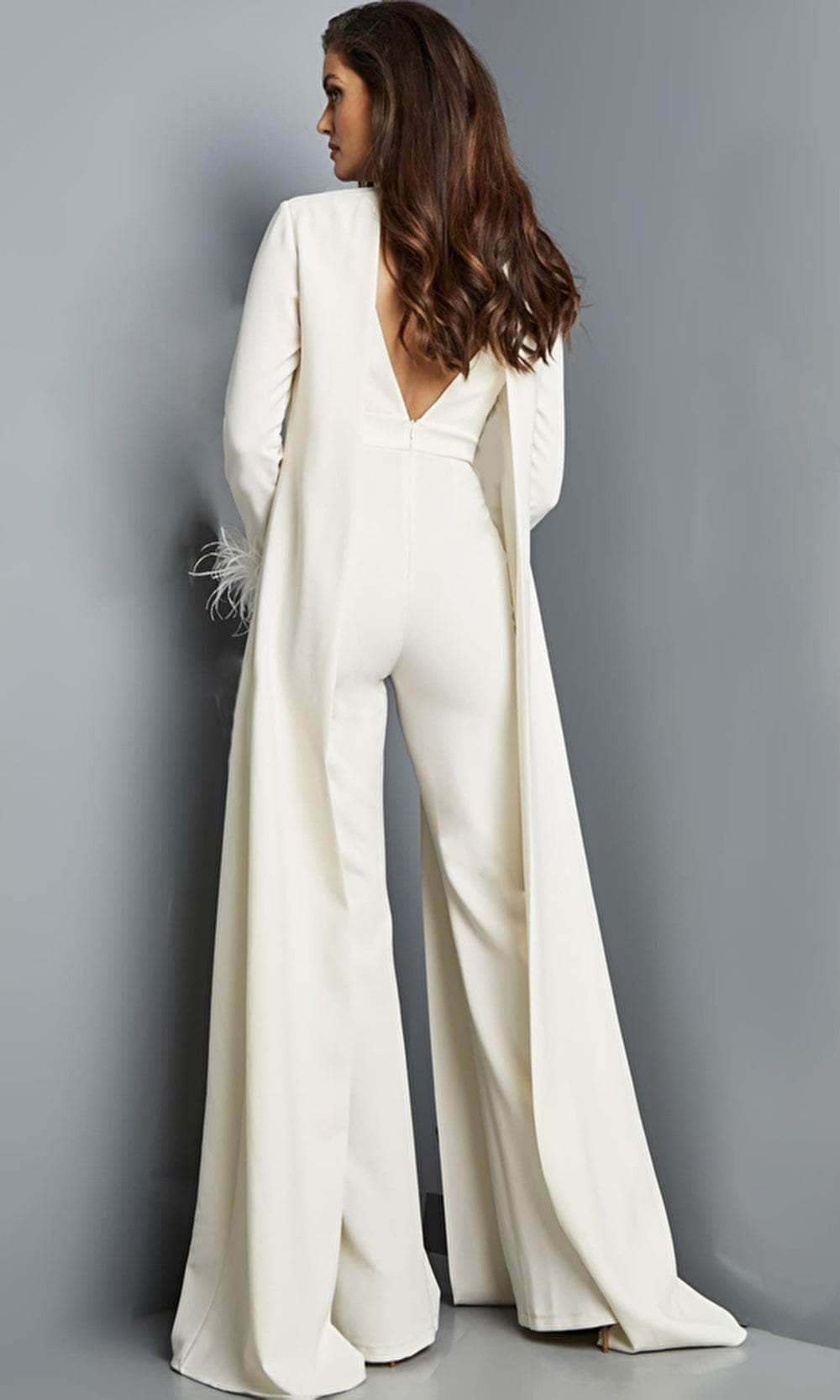 Jovani 09479 - V-Neck Cape Jumpsuit Jumpsuit Dresses