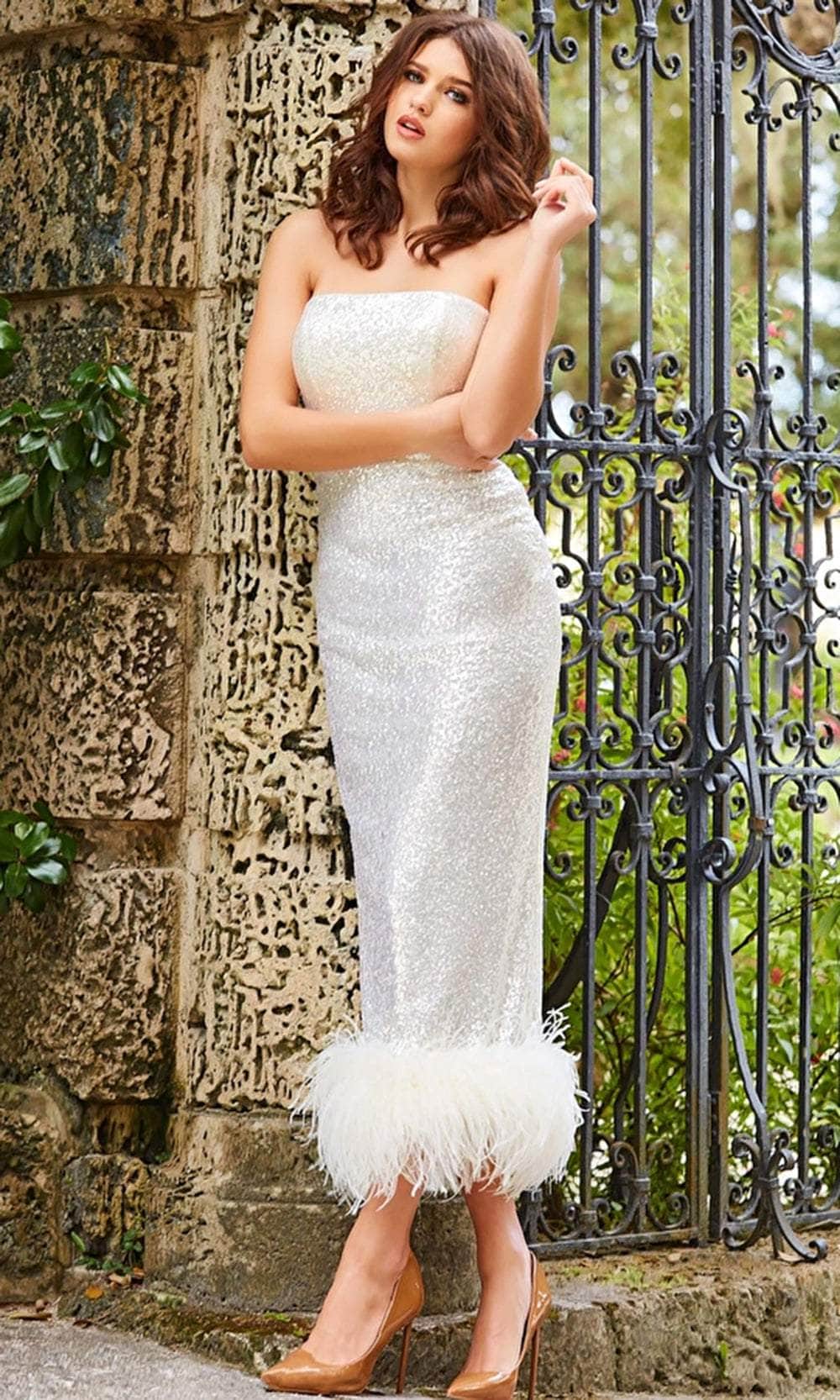 Jovani 09631 - Feathered Hem Formal Dress Party Dresses