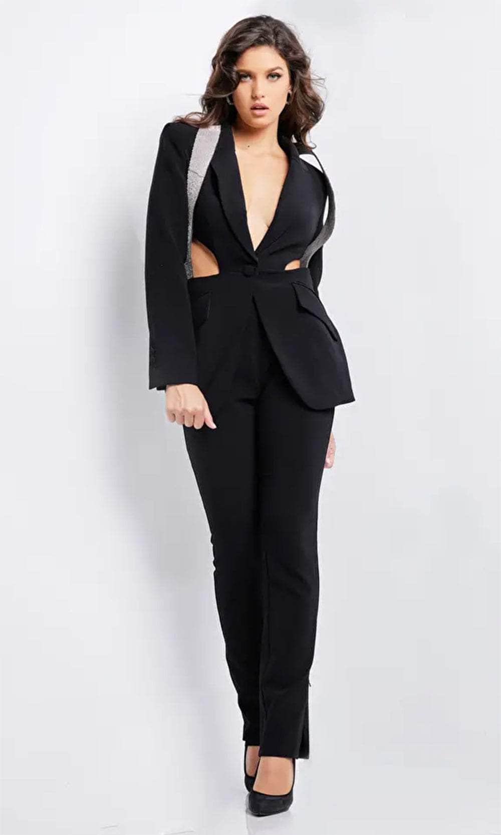 Jovani 37347 - Plunging Neck Two-Piece Jumpsuit Formal Pantsuit