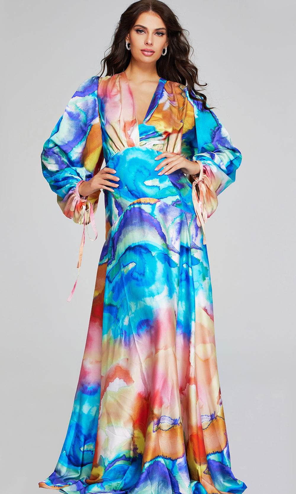 jovani long sleeve evening dresses Jovani Modest Long Sleeve Evening Dress with Full Skirt 45099