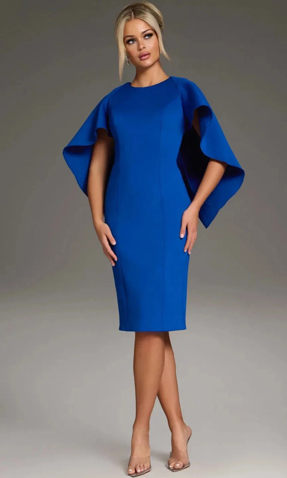 Jovani 38824 - Cape Sleeve Sheath Cocktail Dress | Semi Formal Black Dress Royal / 22 Jovani 38824 - Cape Sleeve Sheath Cocktail Dress | Semi Formal Black Dress Royal / 22