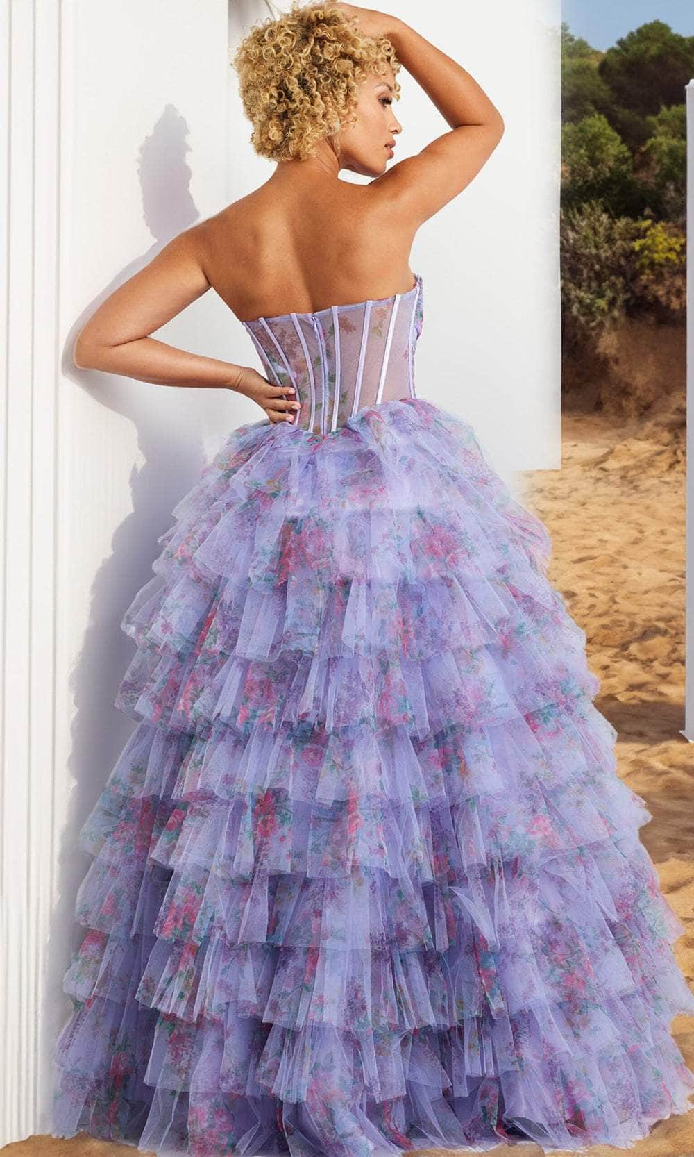 Jovani 39149 - Floral Printed Pleated Prom Gown Quinceanera Dresses