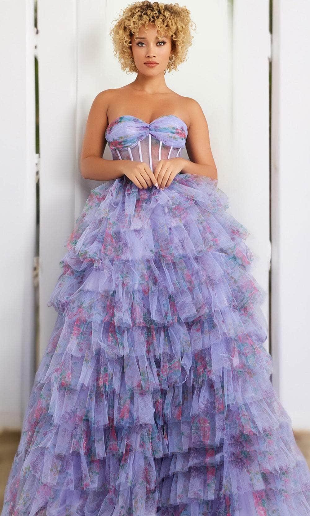 Jovani 39149 - Floral Printed Pleated Prom Gown Quinceanera Dresses