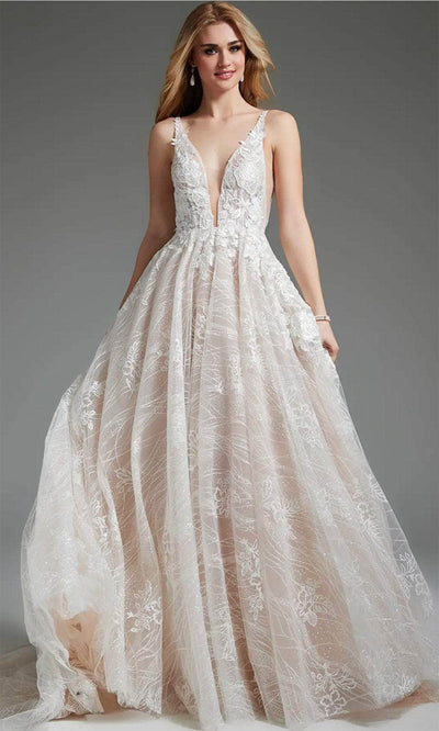 Jovani 39435 - Sleeveless Applique Bridal Gown Wedding Dresses 00  Ivory