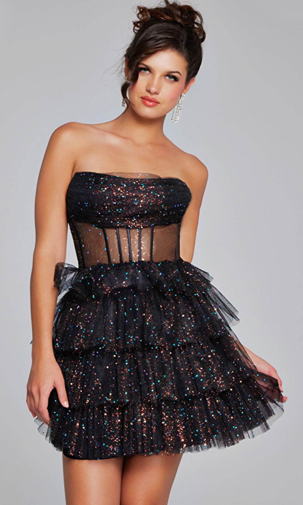 Jovani 39666 - Short Tulle A-Line Dress - Strapless, Draped Bodice, Sheer Corset Boned Bodice, Midrise Back, Concealed Zipper Closure, Ruffled Skirt, Short Hem ADASA Jovani 39666 - Short Tulle A-Line Dress - Strapless, Draped Bodice, Sheer Corset Boned Bodice, Midrise Back, Concealed Zipper Closure, Ruffled Skirt, Short Hem ADASA