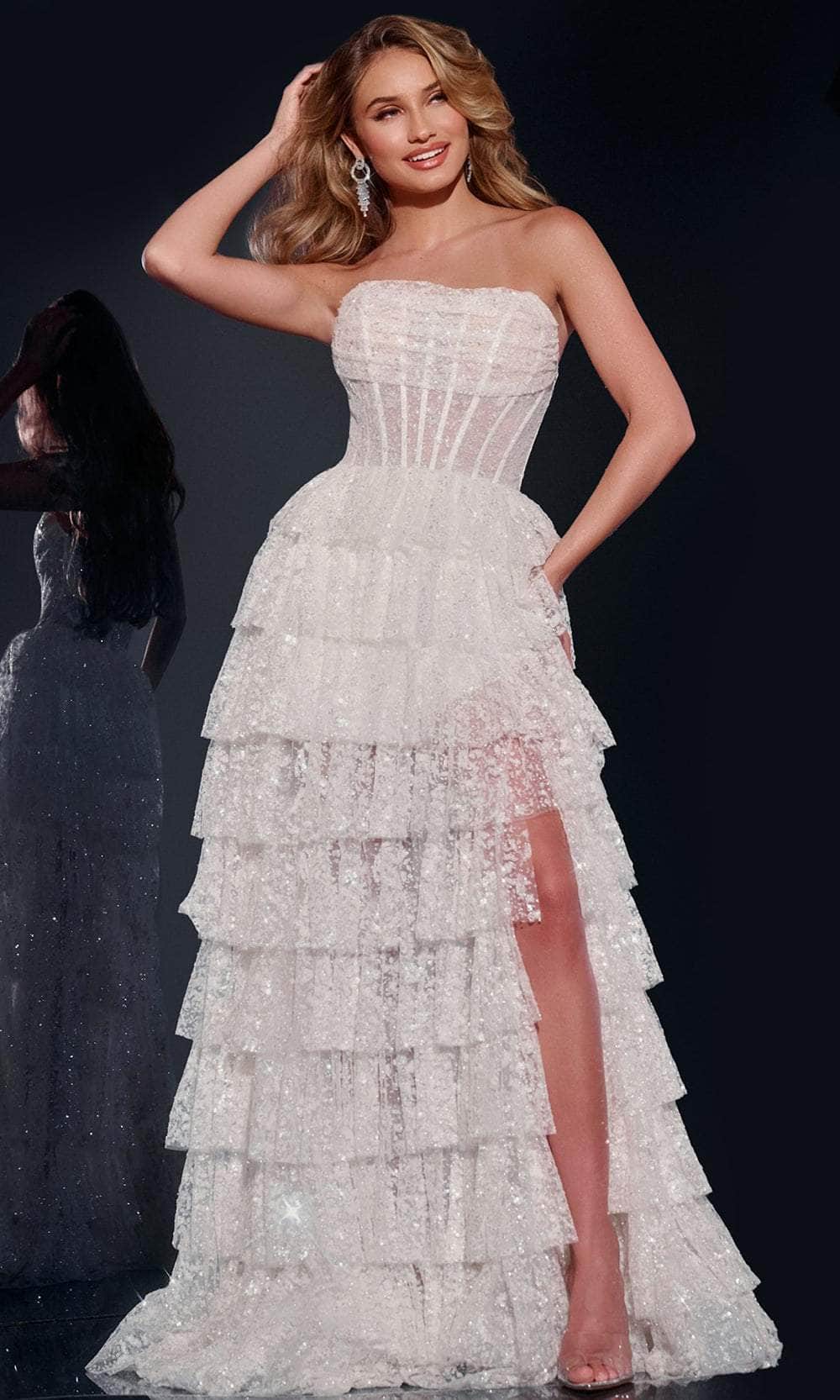 jovani white dresses Jovani 40031 - Long Sequin A-Line Dress
