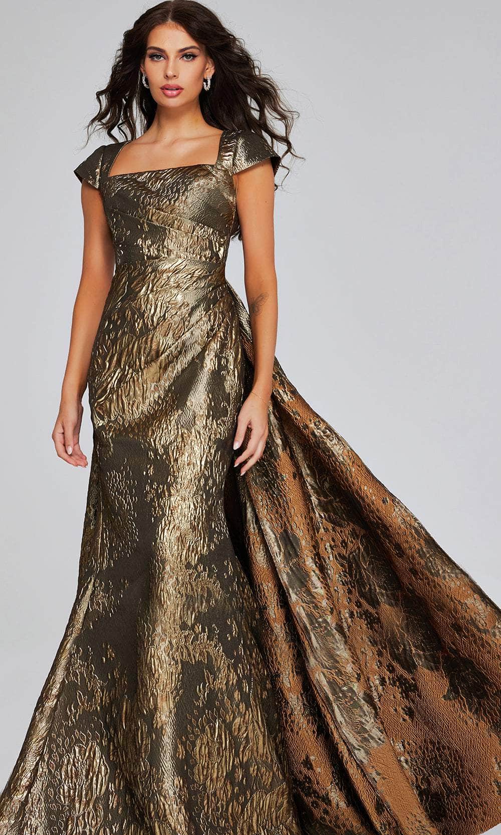 Jovani 40295 - Square Neck Gold Textured Evening Gown Special Occasion Dress