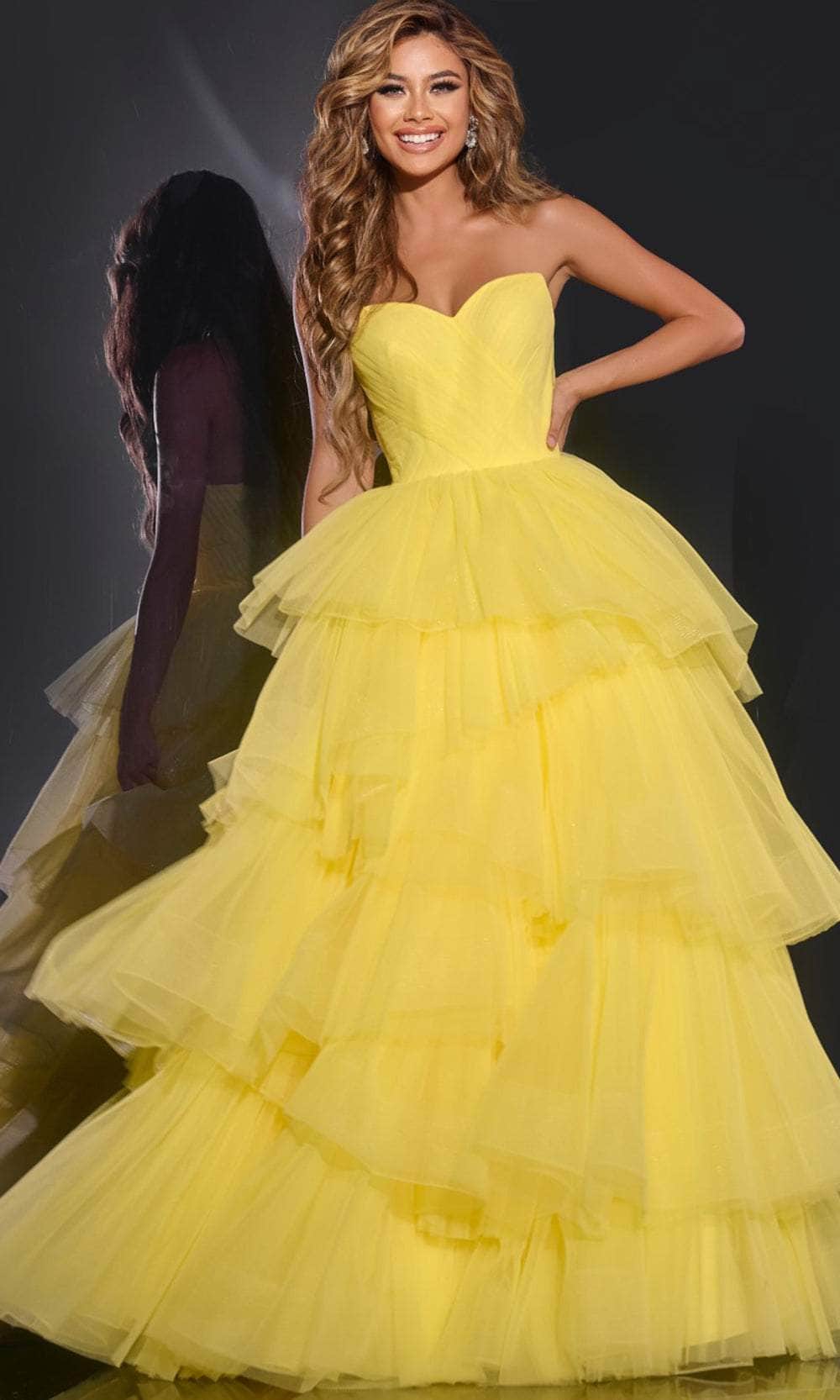 Jovani 40394 - Strapless Tiered Ballgown Prom Dresses 00 / Yellow