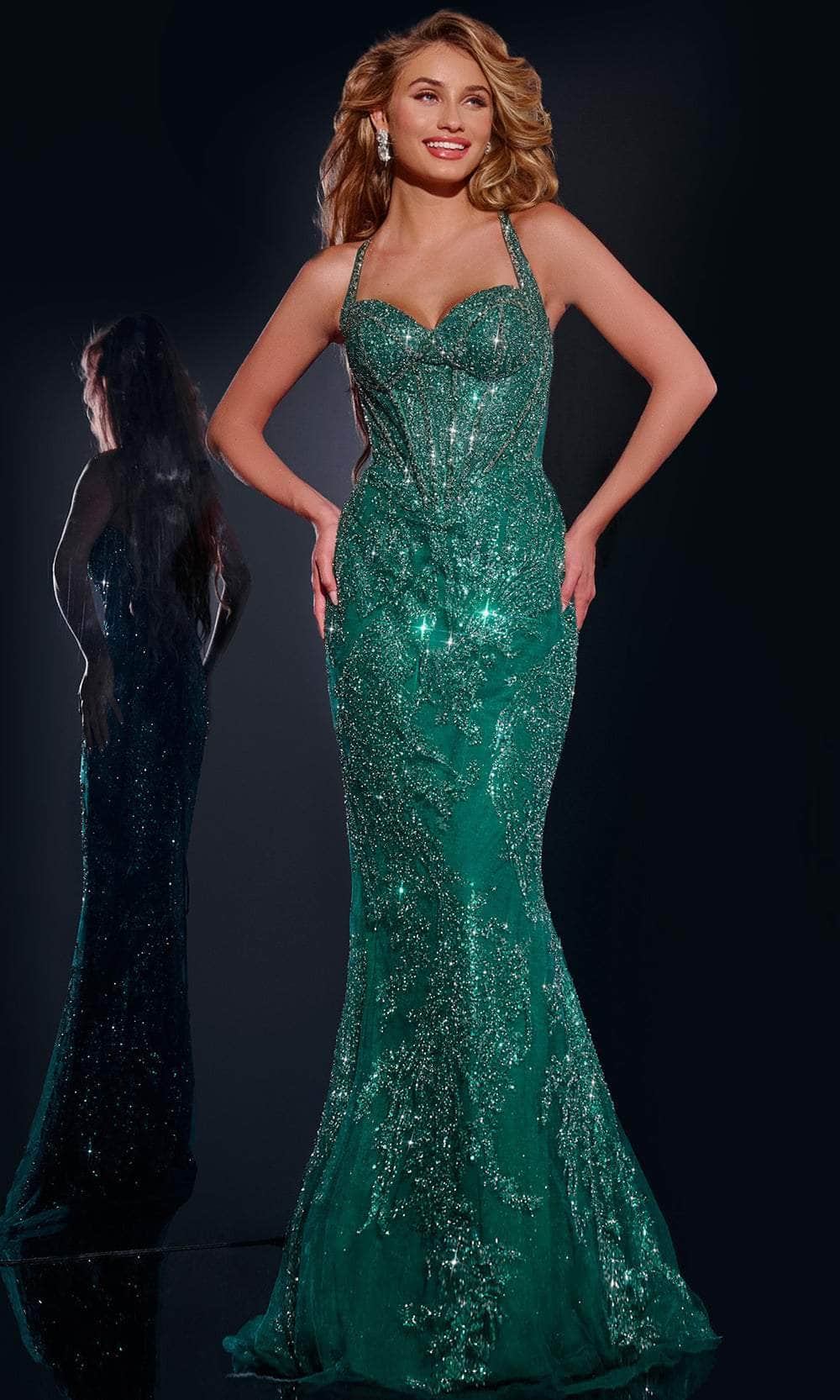 Jovani 40470 - Long Mermaid Dress - Tank Straps, Corset Boning, Crisscross Straps, Embellished Lace, Sweep Train ADASA Jovani 40470 - Long Mermaid Dress - Tank Straps, Corset Boning, Crisscross Straps, Embellished Lace, Sweep Train ADASA