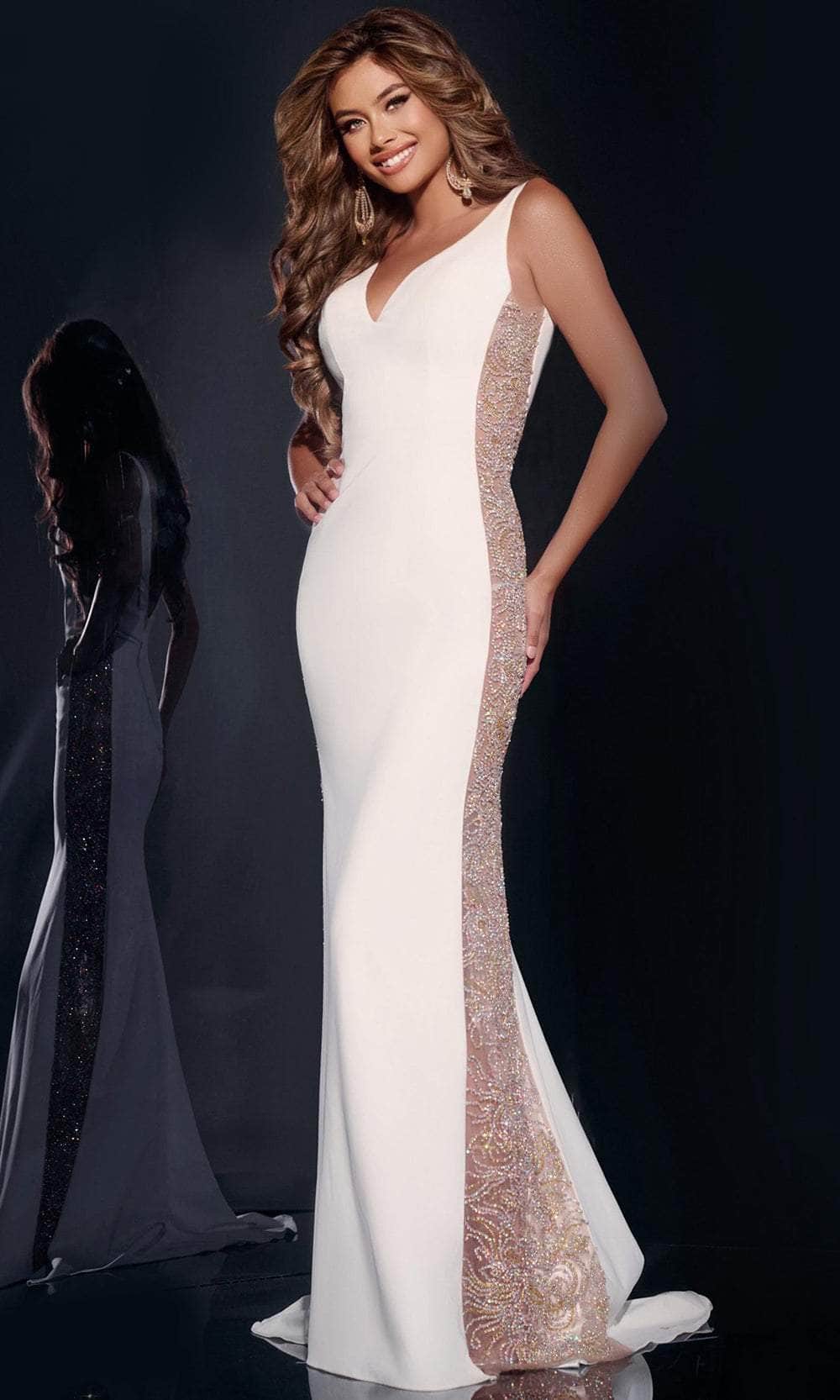 Jovani 42025 - Sleeveless V-Neck Prom Dress Prom Dresses 00 / Off White