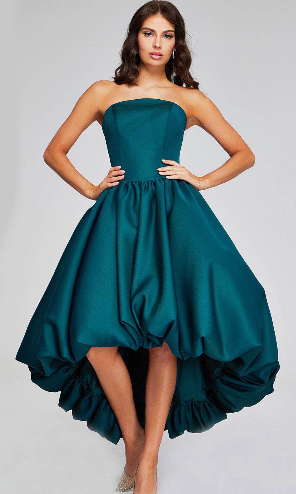 Jovani 42345 - Strapless Evening Dress with Bubble Hem - Dark Green / 12 Jovani 42345 - Strapless Evening Dress with Bubble Hem - Dark Green / 12