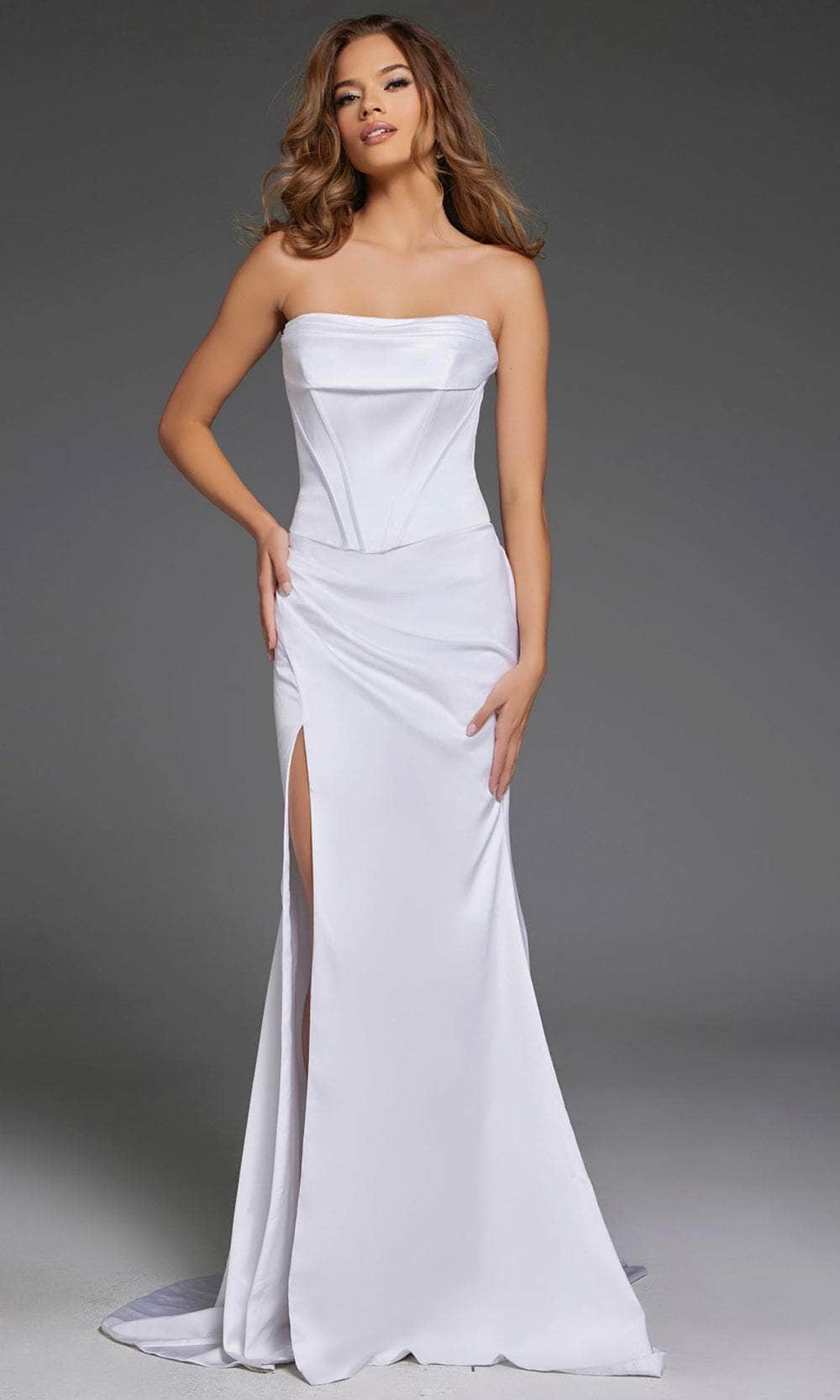 Jovani 42355 - Strapless Satin Prom Dress Prom Dresses 00 / Off White
