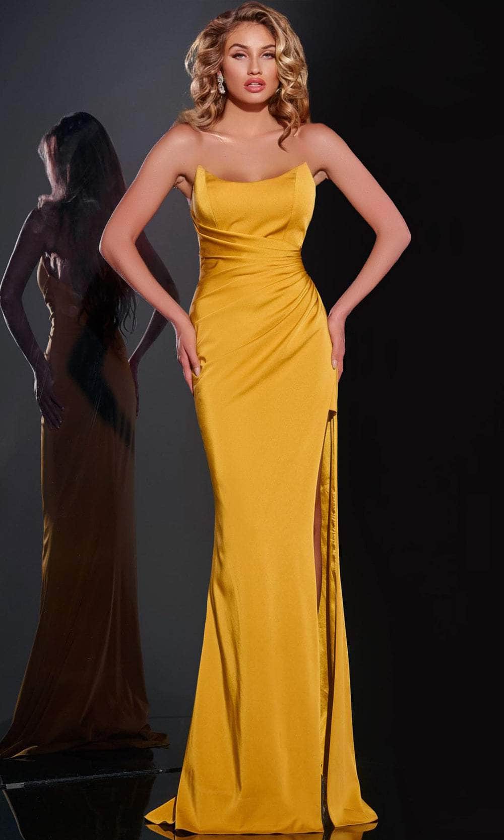 mustard fitted dress Jovani 42765 - Long Satin Sheath Dress