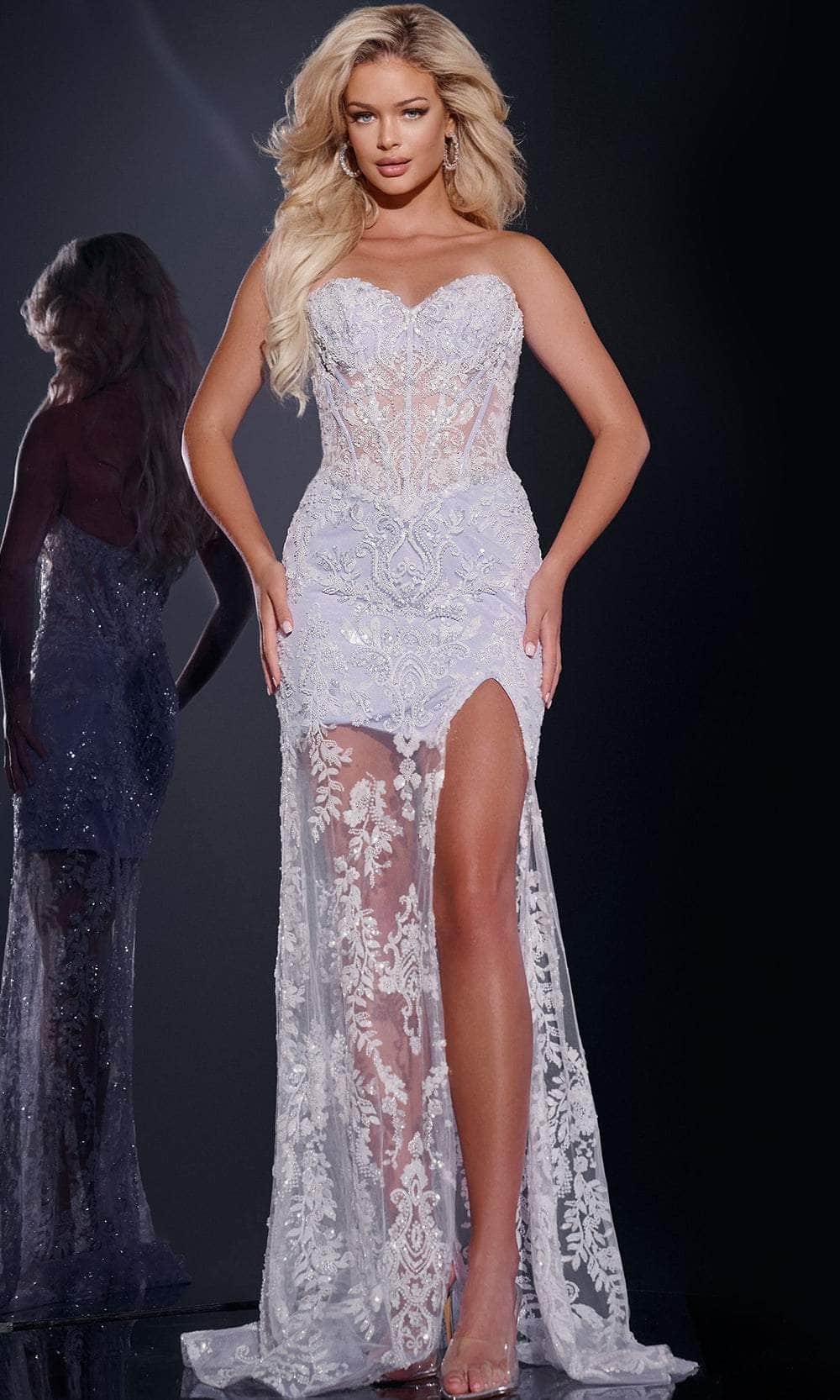 sheath corset back prom dress with beading and sequin Primavera Couture 4136 Sequin Cutout Backless Corset Prom Dress Slit Ombre Beaded Gown 10 / Black