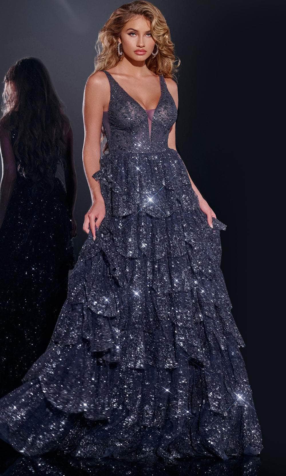 Jovani 43198 - Tiered A-Line Prom Dress Prom Dresses 00 / Navy