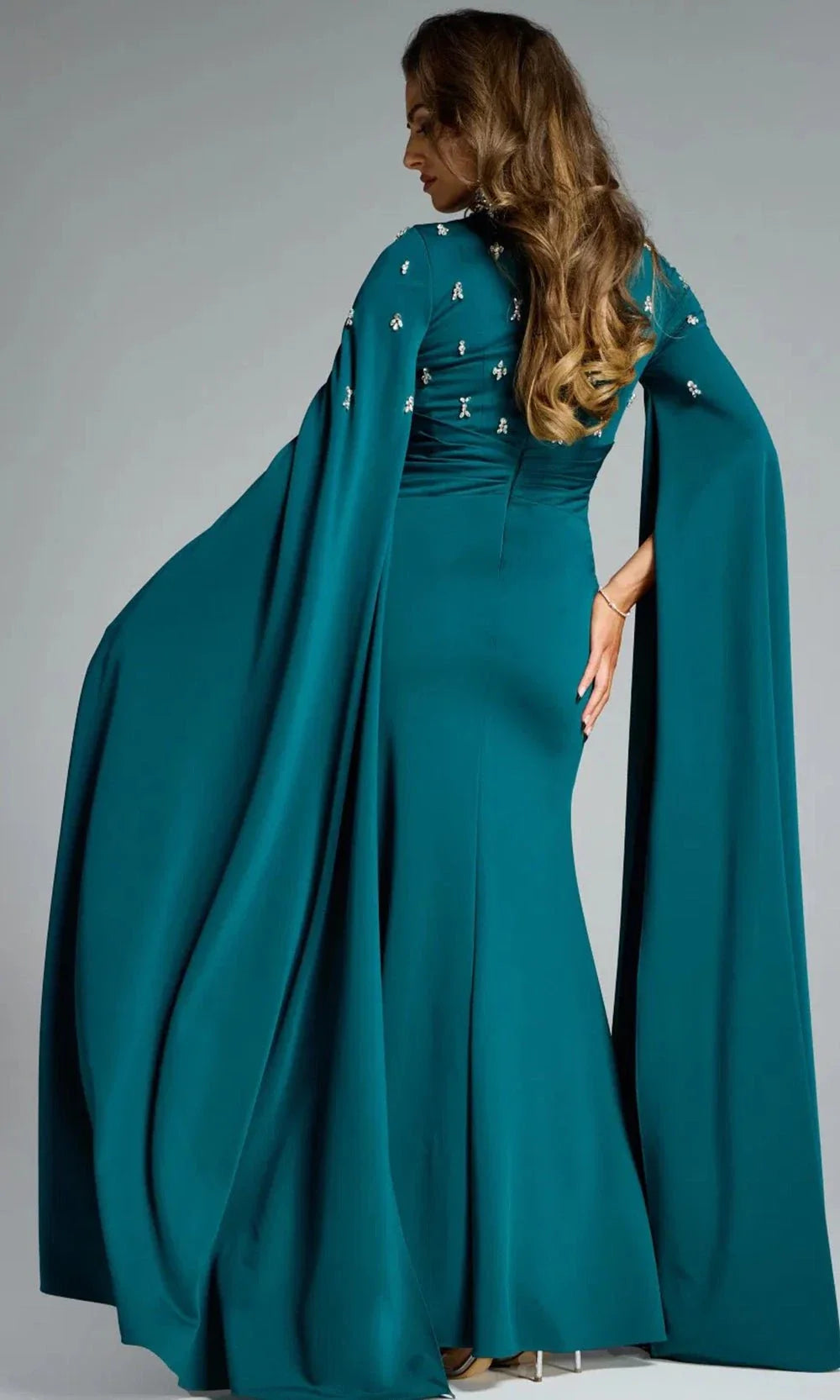 Jovani 43830 - Cape Sleeve Sheath Gown with Beading Mother of the Bride Dresses