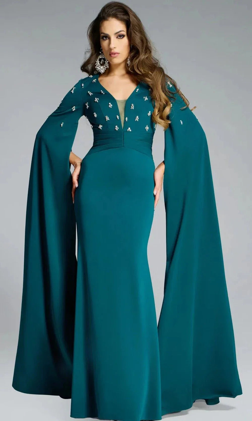 Jovani 43830 - Cape Sleeve Sheath Gown with Beading Mother of the Bride Dresses