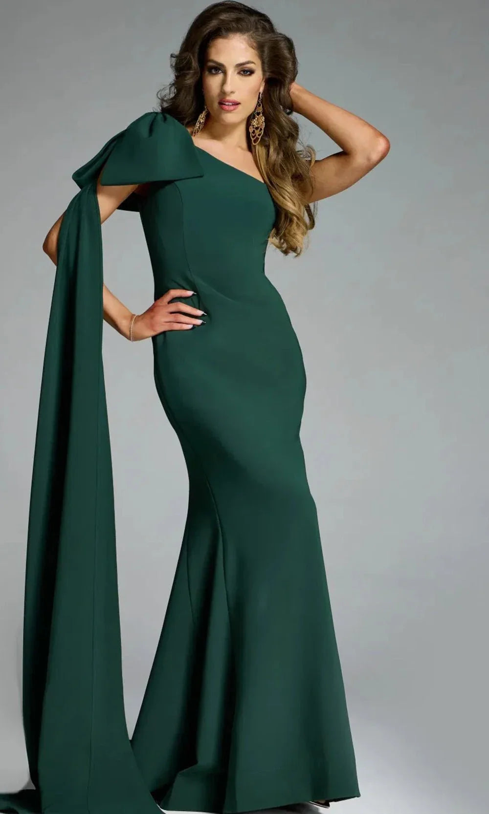 Jovani 44177 - Draped Bow Sheath Dress Evening Dresses